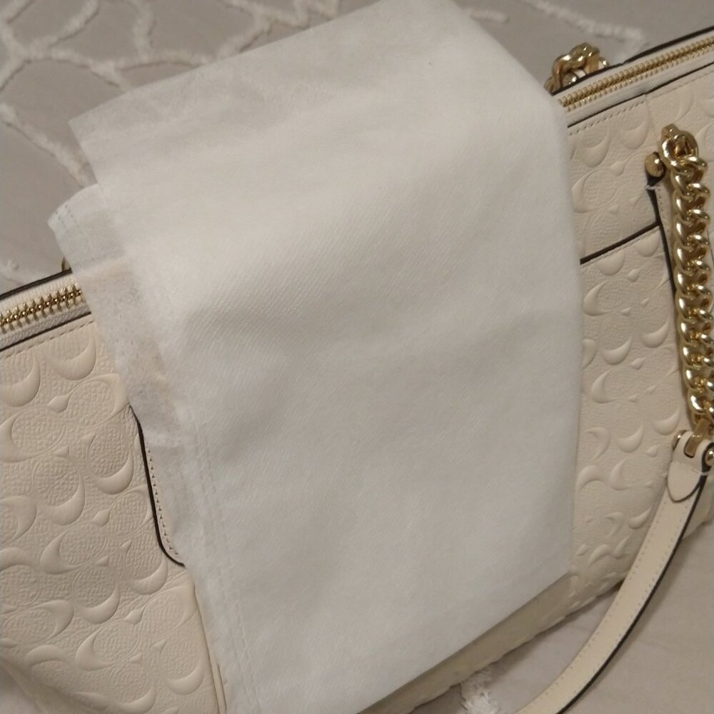 COACH Ava Chain Signature Leather Tote in Chalk, Debossed - Picture 16 of 16